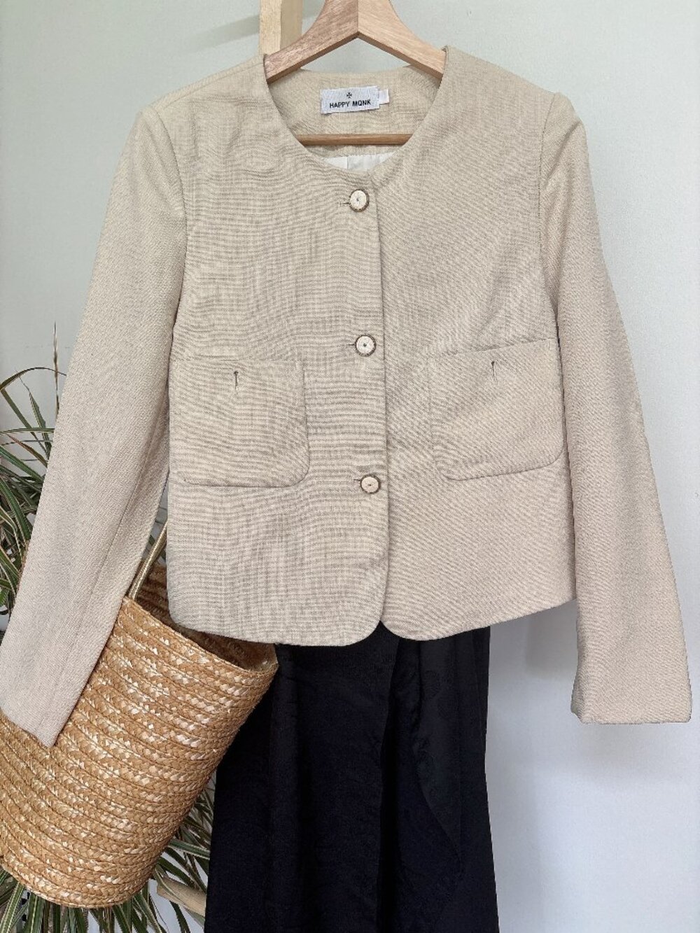 Women's Cream Textured Button Jacket